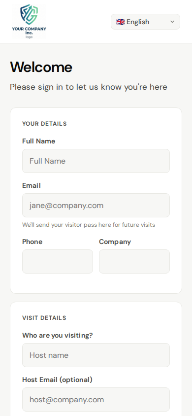 Visitor self-registration on mobile