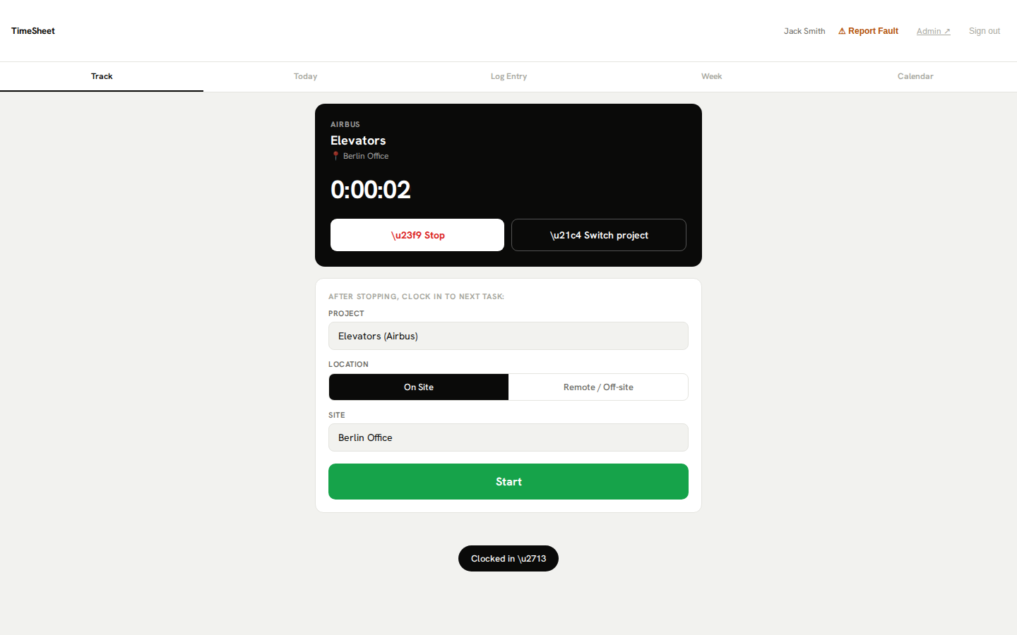 Timesheet — employee clock-in / clock-out