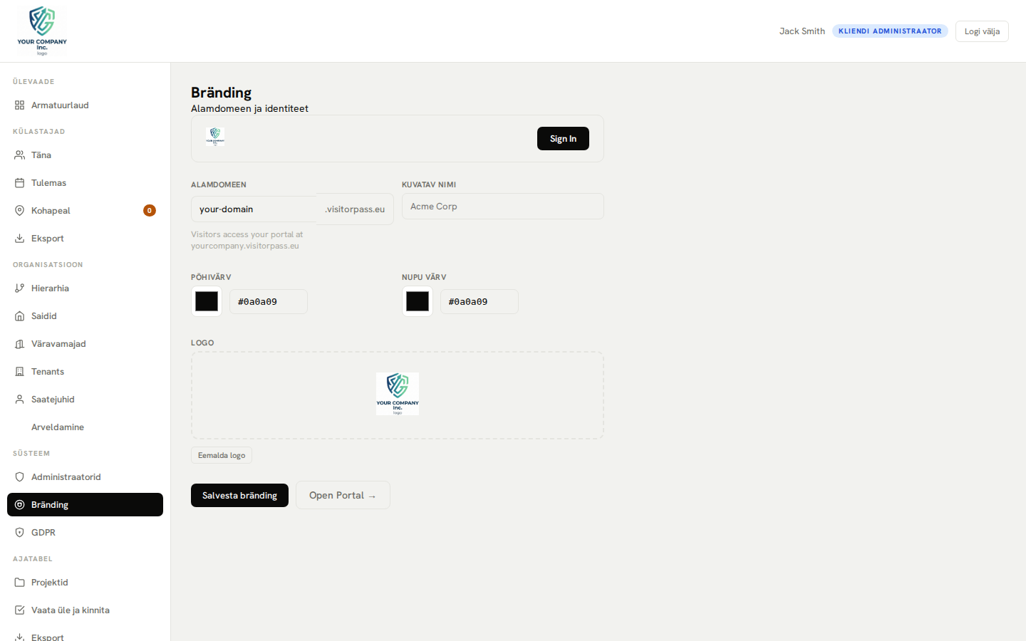 Brändiseaded — kohandatud logo ja värvikonfiguratsioon