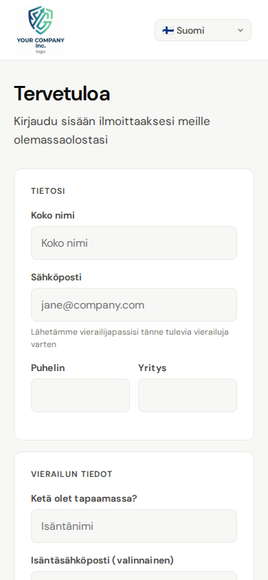 Vierailijan itseilmoittautuminen mobiililaitteella