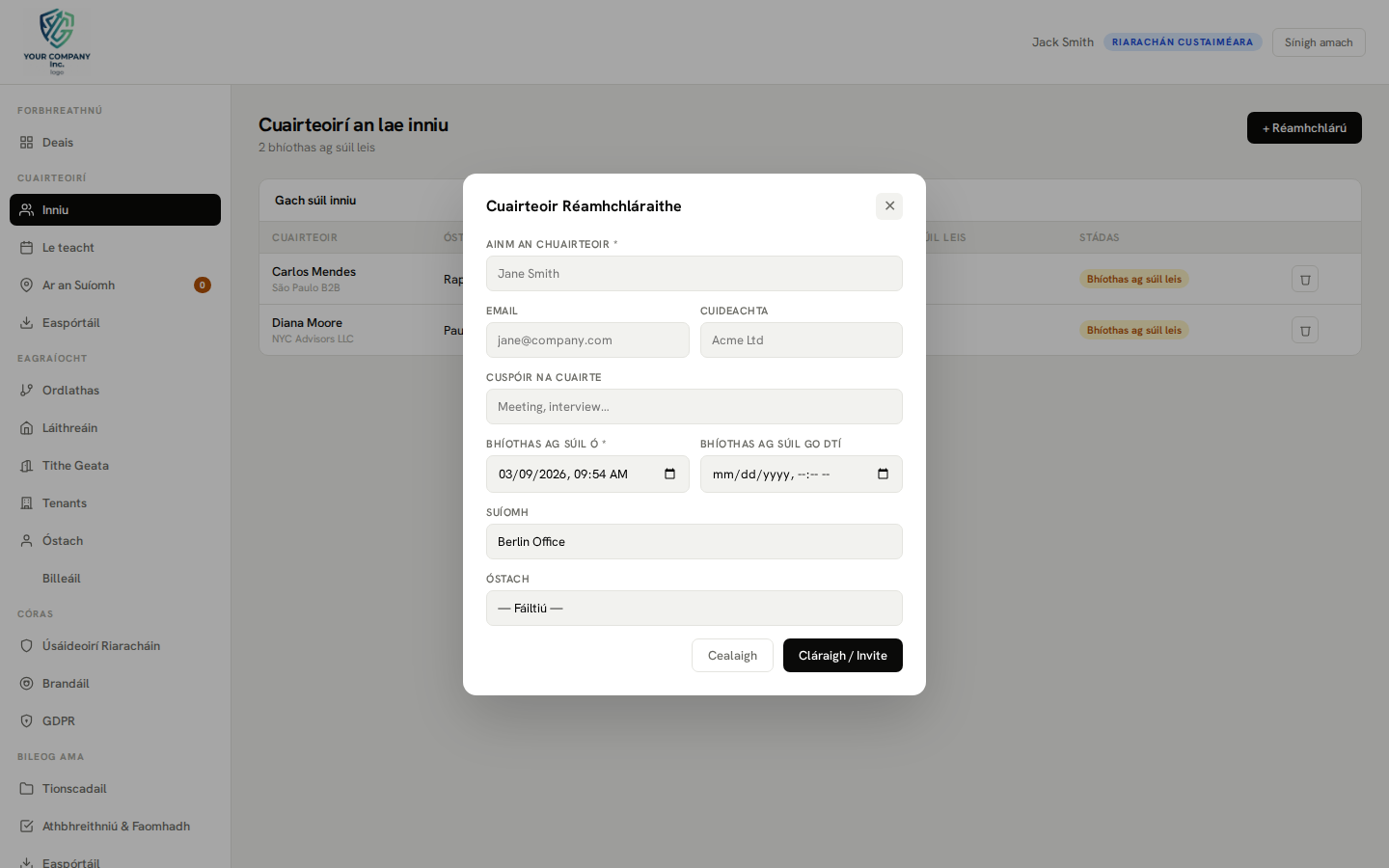 Pre-registration — new visit modal