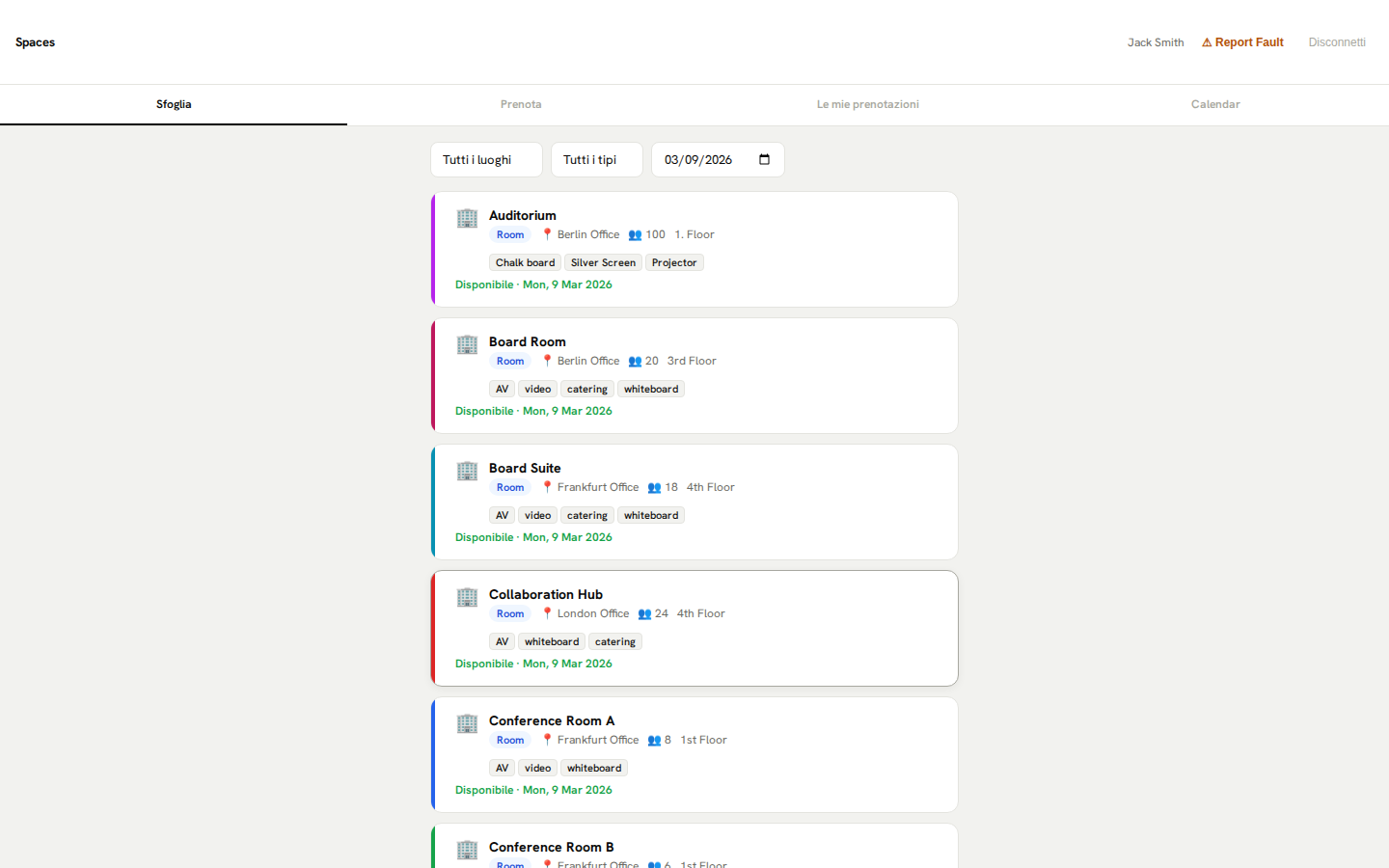 Prenotazioni di spazi: sfoglia e prenota risorse