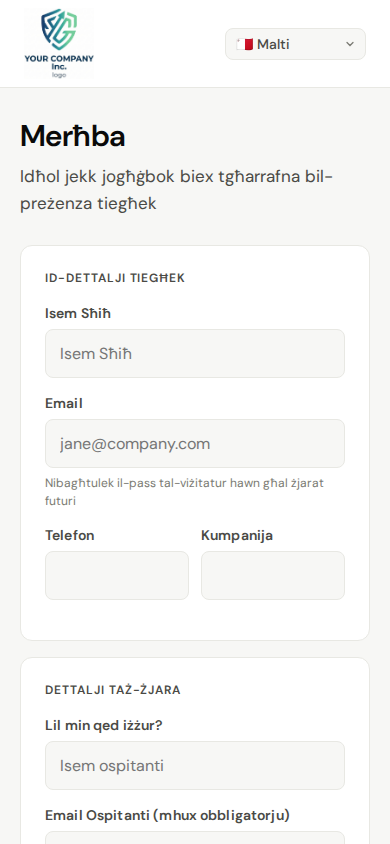 Awtoreġistrazzjoni tal-viżitatur fuq il-mowbajl