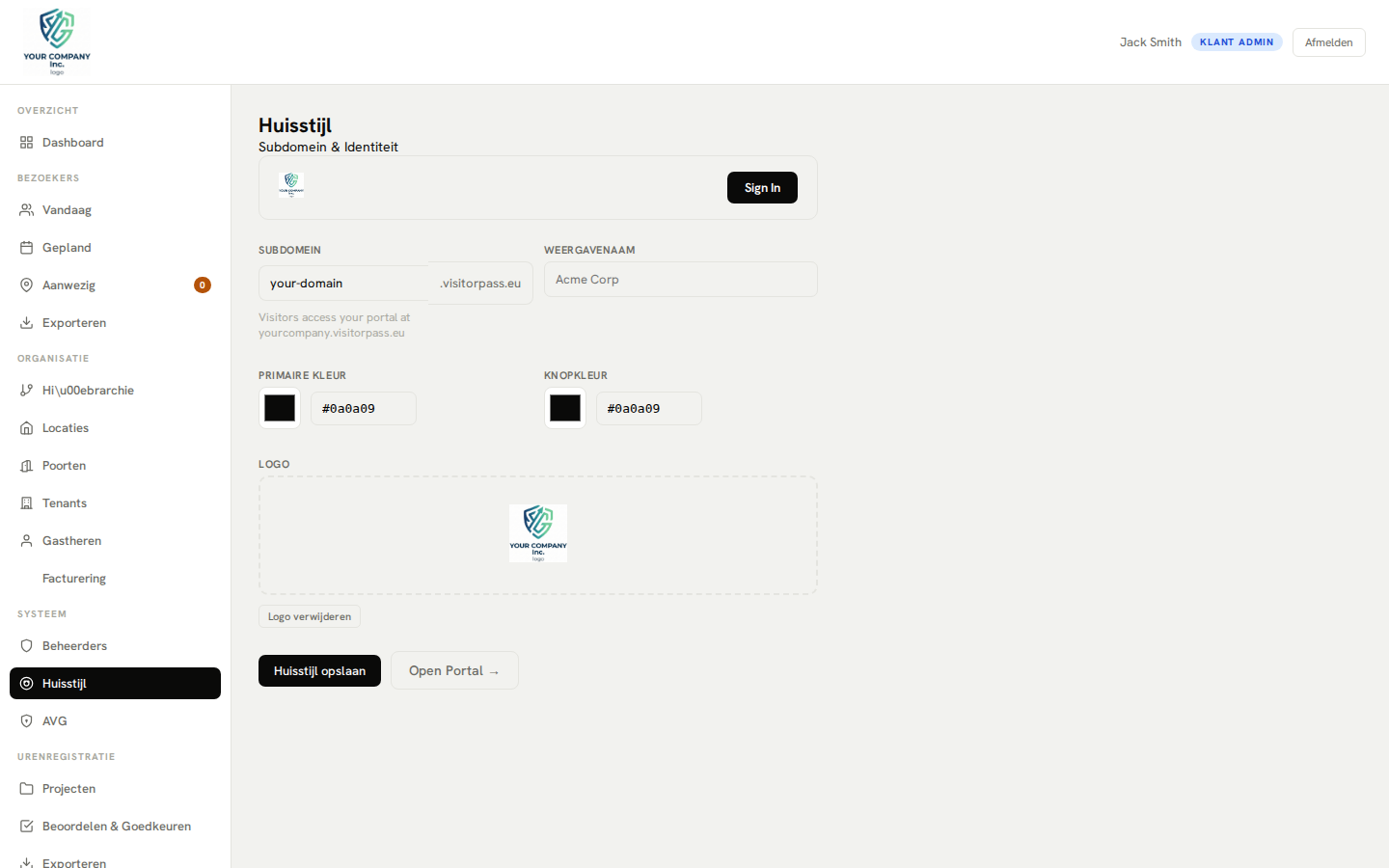 Brandinginstellingen - aangepast logo en kleurconfiguratie