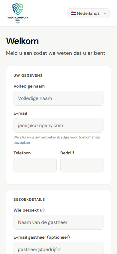 Zelfregistratie van bezoekers op mobiel