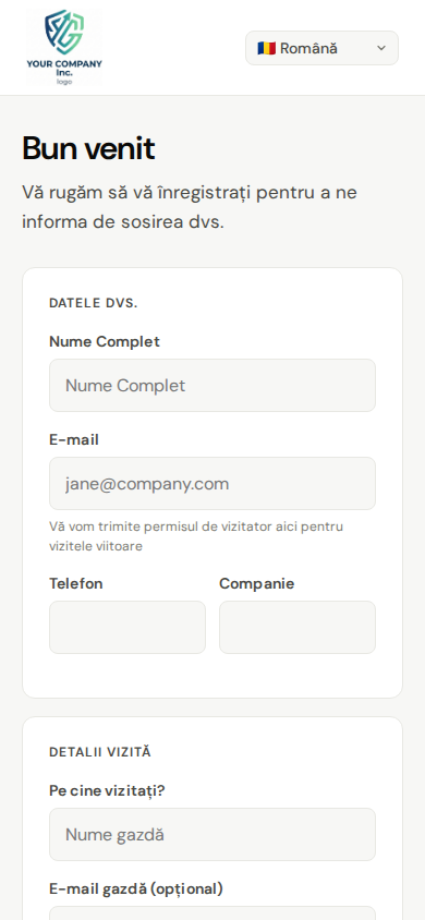 Auto-înregistrarea vizitatorilor pe mobil