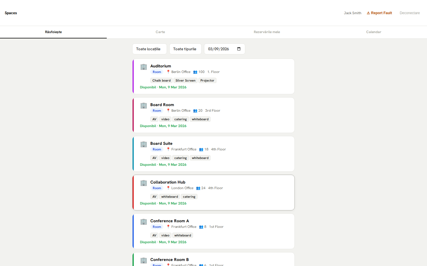 Rezervări de spațiu — răsfoiți și rezervați resurse